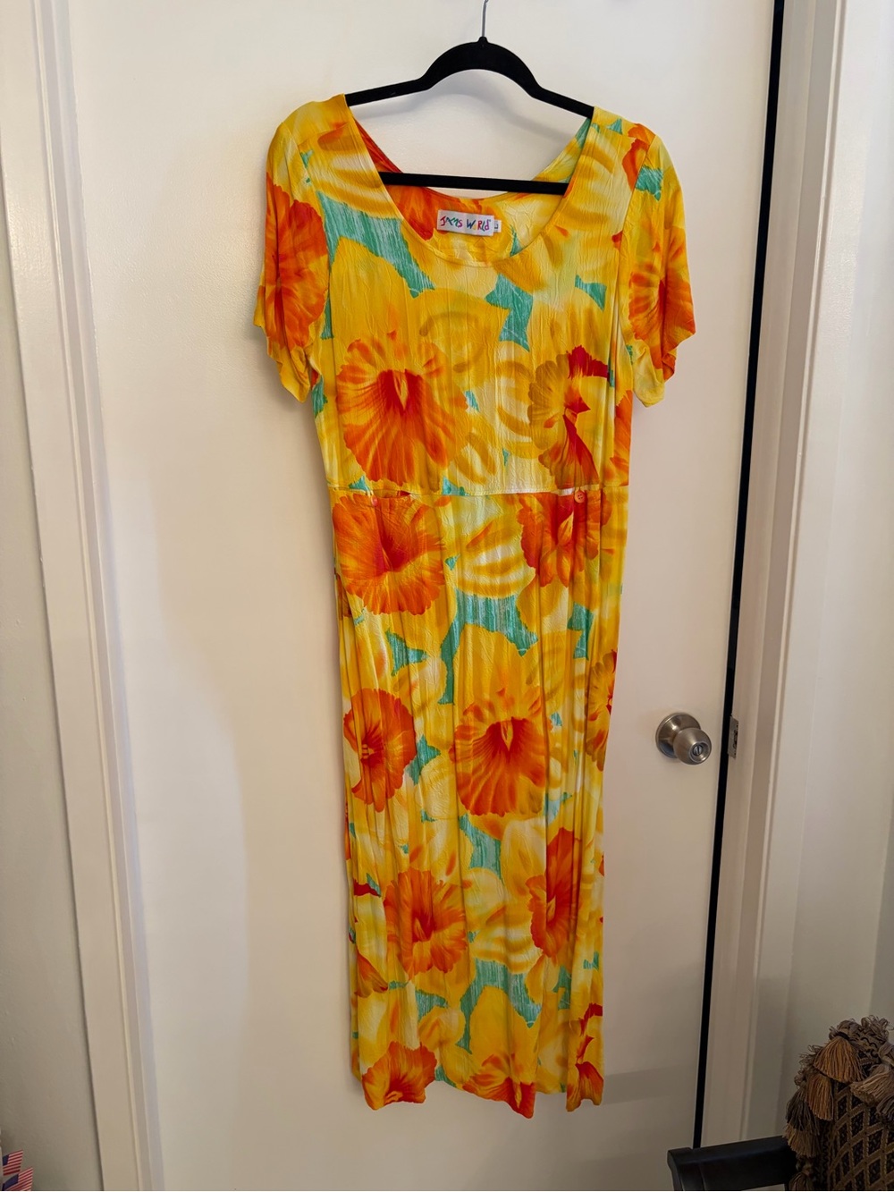 Jams World Yellow Floral Print Dress with Aqua Accents